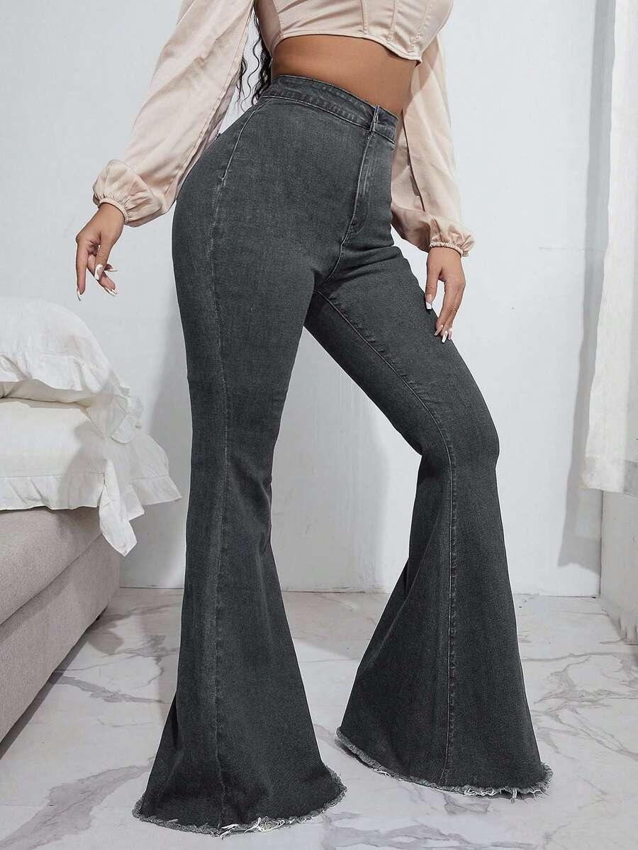 szare spodnie jeans dzwony