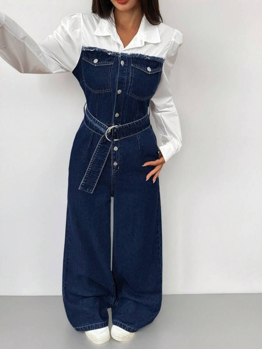 GRANATOWY KOMBINEZON JEANS