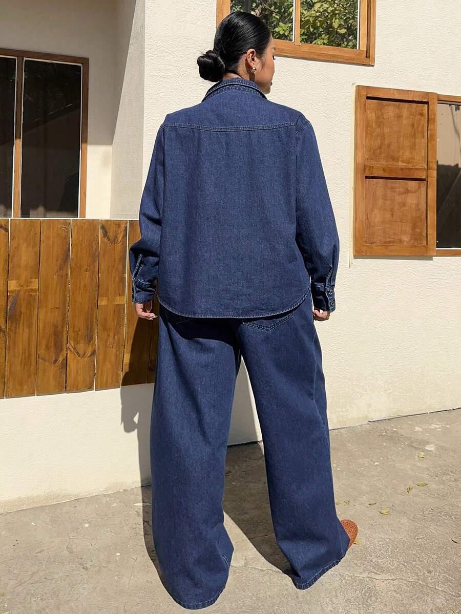 granatowa koszula jeans długi rękaw casual