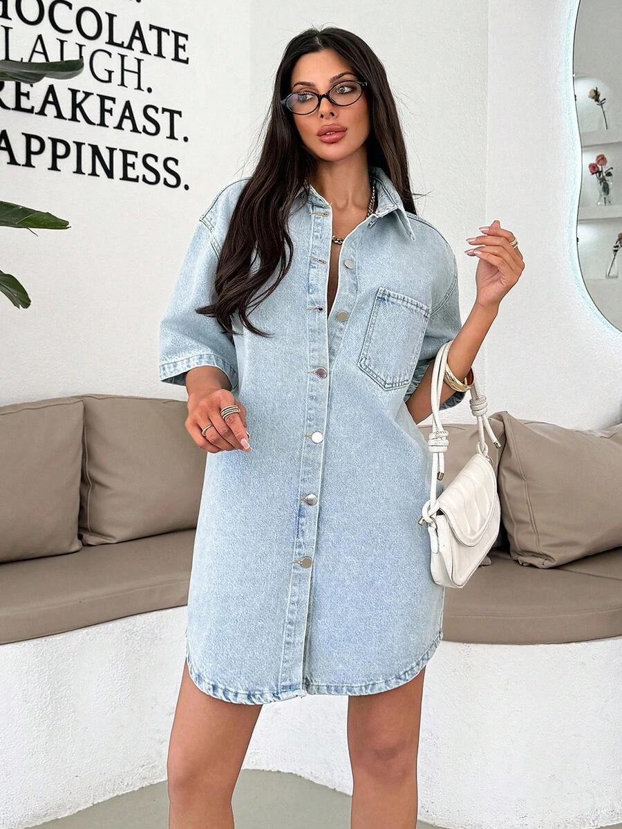 SUKIENKA JEANSOWA OVERSIZE Z KOŁNIERZYKIEM 