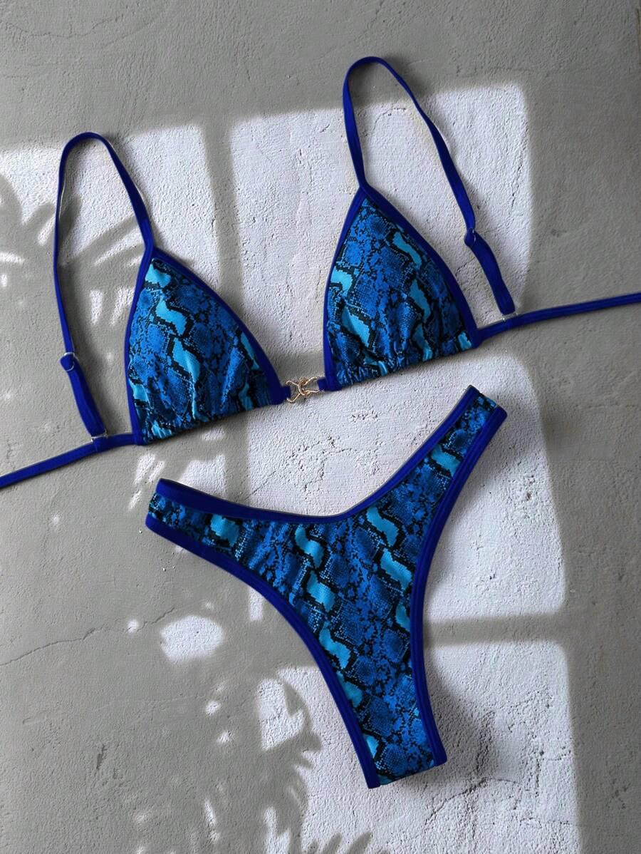 niebieski dół od bikini print
