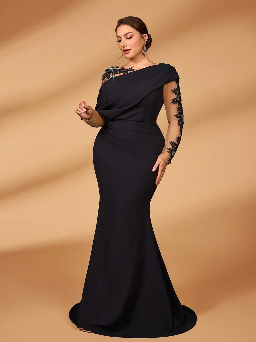 CZARNA MAXI SUKIENKA ZDOBIENIE