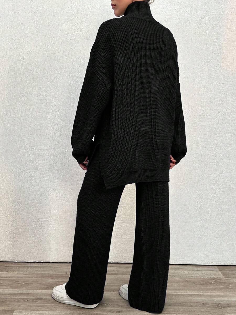 CZARNY KOMPLET SWETER SPODNIE