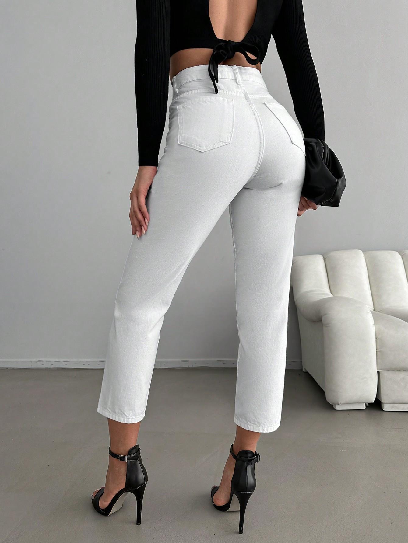 BIAŁE SPODNIE MOM JEANS 