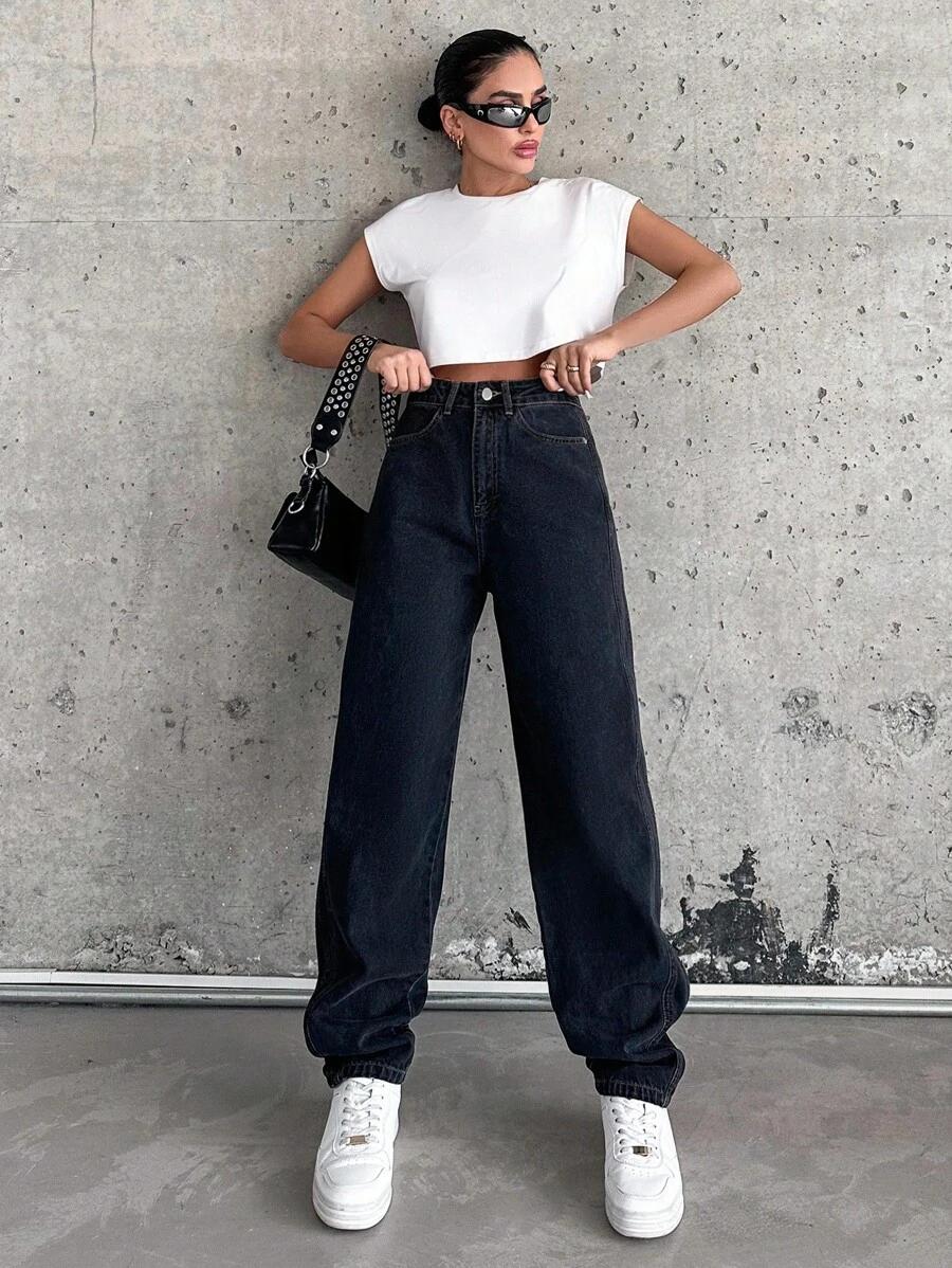 CZARNE SPODNIE JEANS 