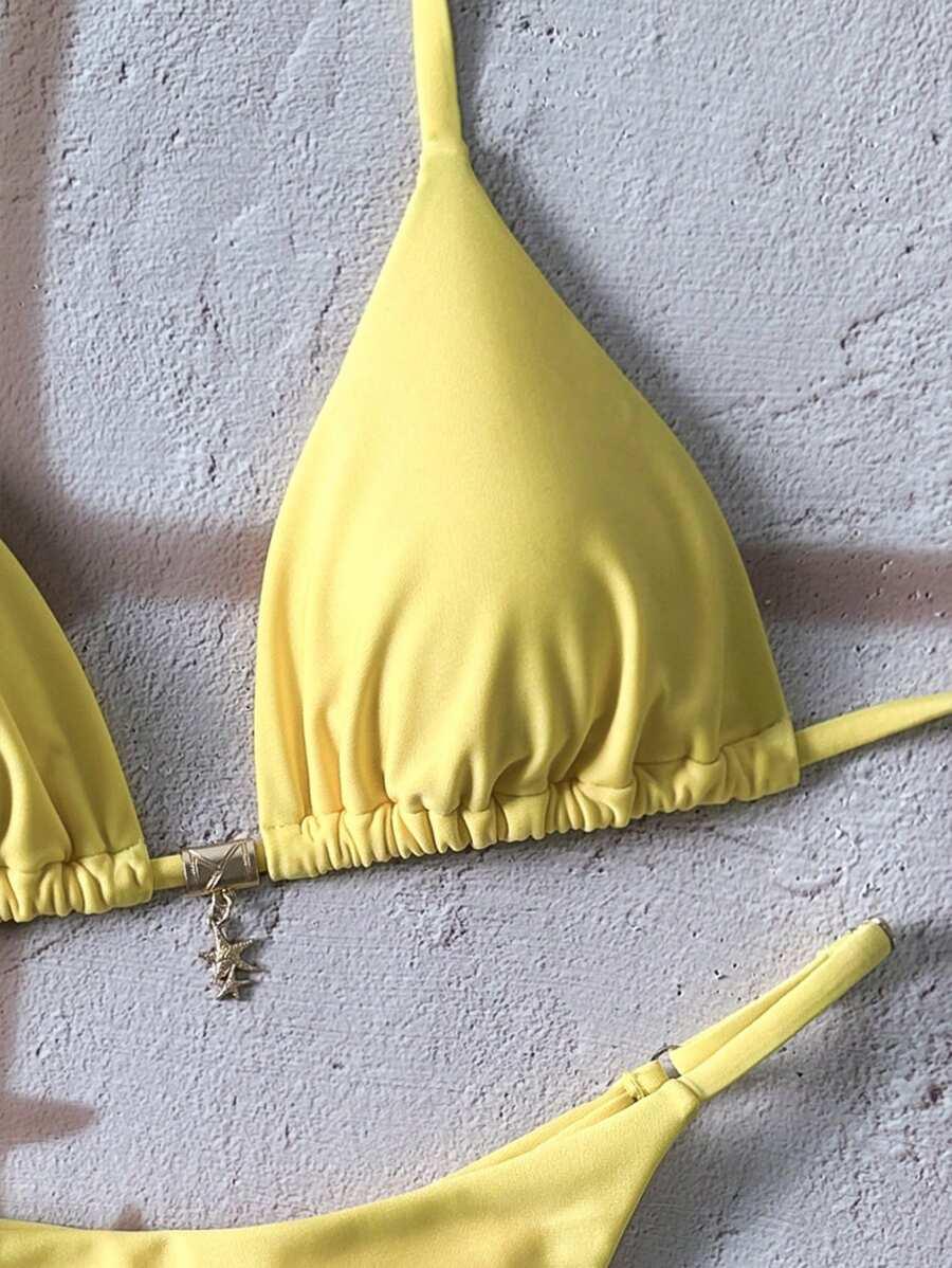 żółta góra od bikini zdobienie 