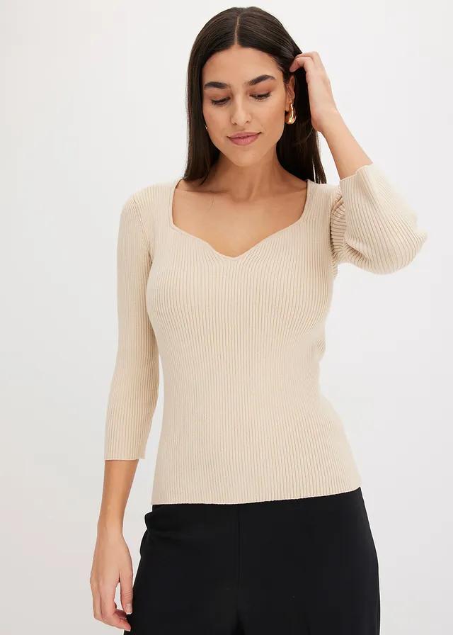 BEŻOWY SWETER PRĄŻKI 