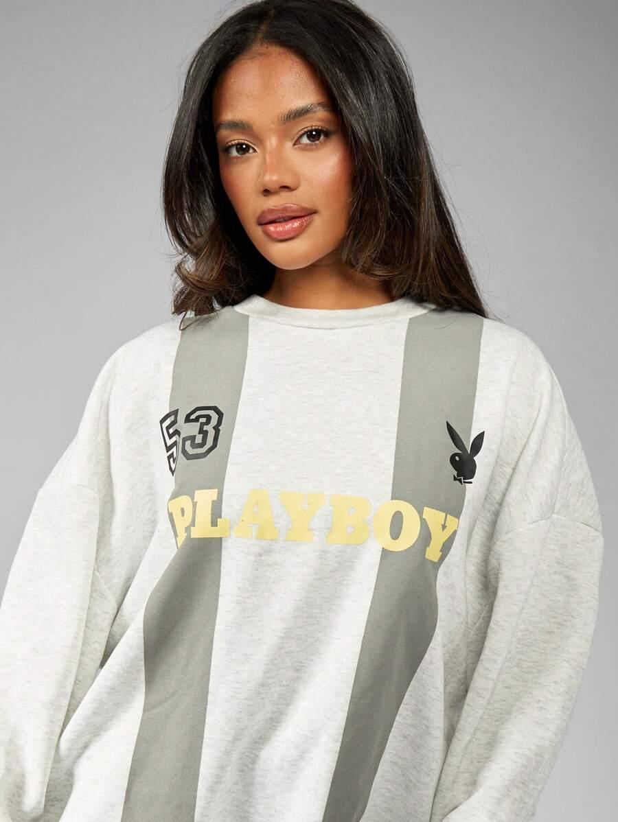 SZARA BLUZA OVERSIZE NADRUK PLAYBOY