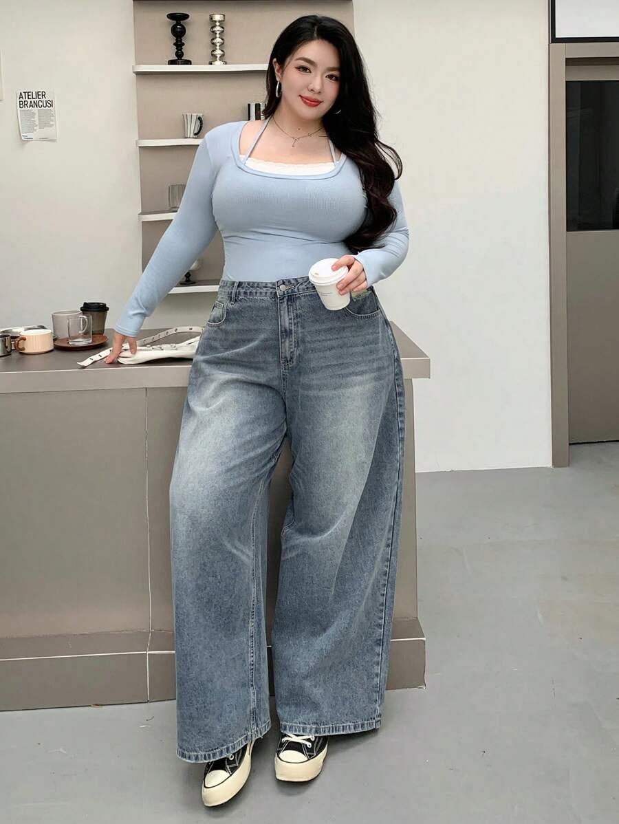 SZEROKIE SPODNIE JEANS 