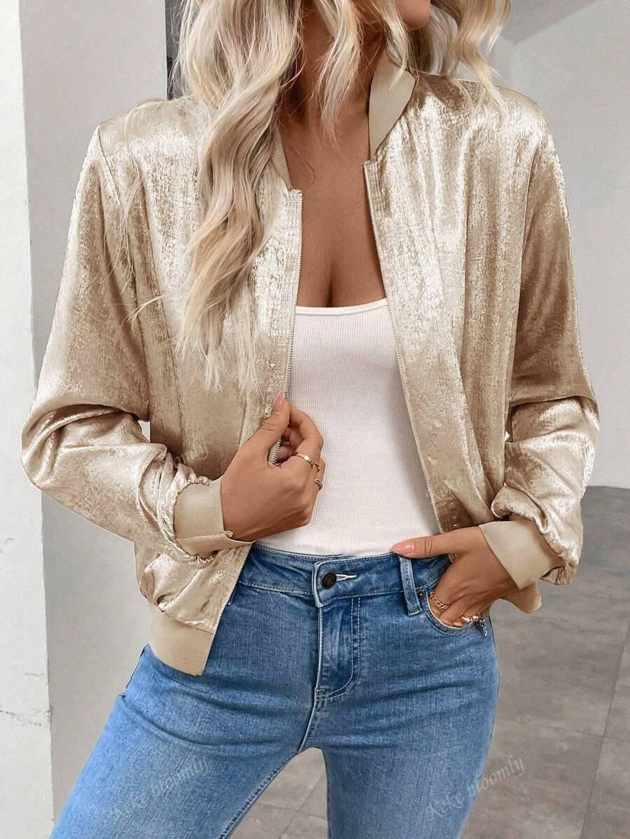 BLUZA ROZPINANA Z BŁYSZCZĄCEGO MATERIAŁU