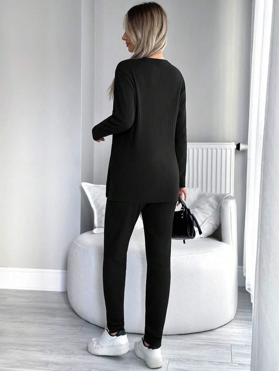 czarny komplet bluzka legginsy 