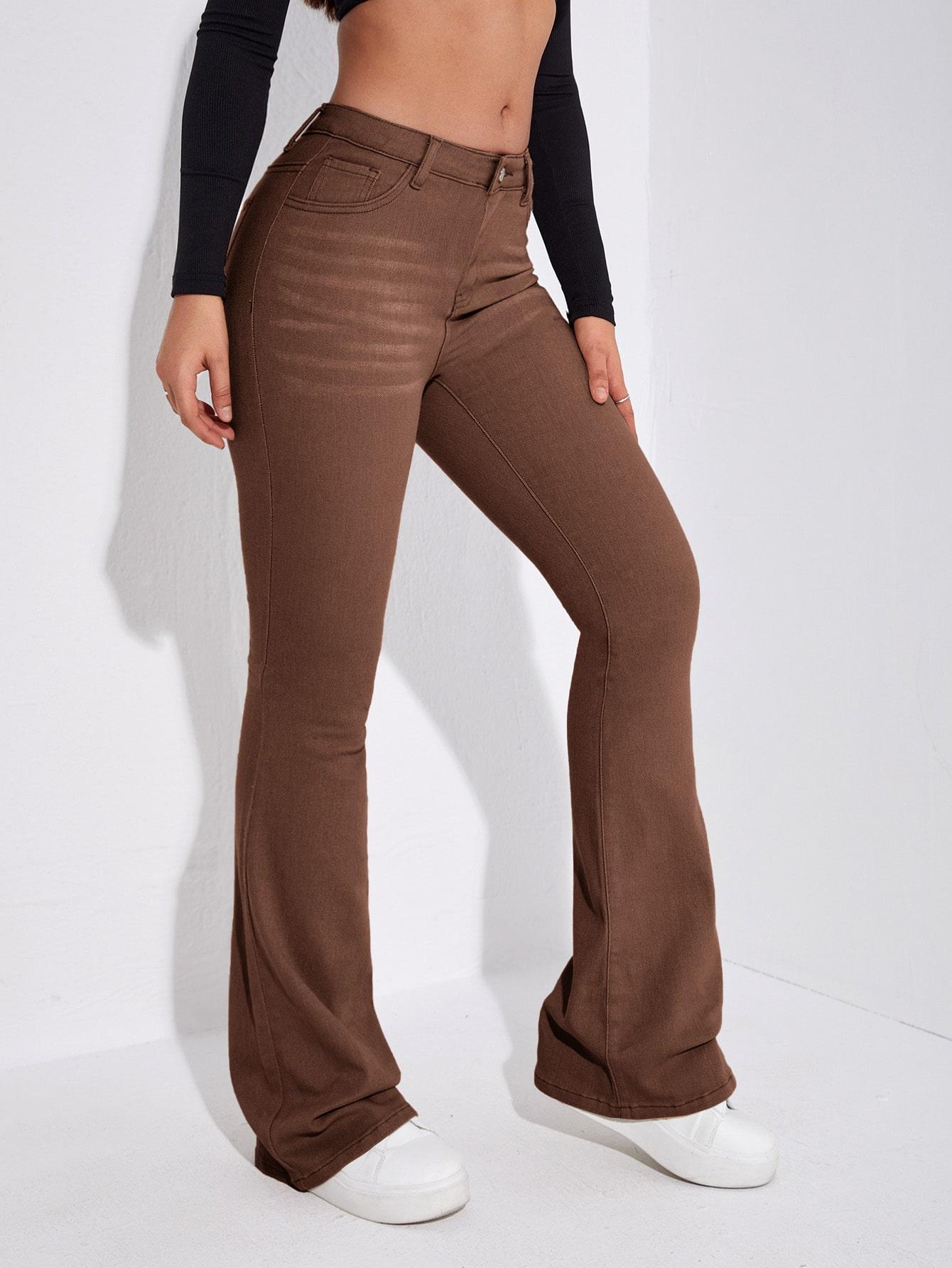 brązowe spodnie jeans dzwony
