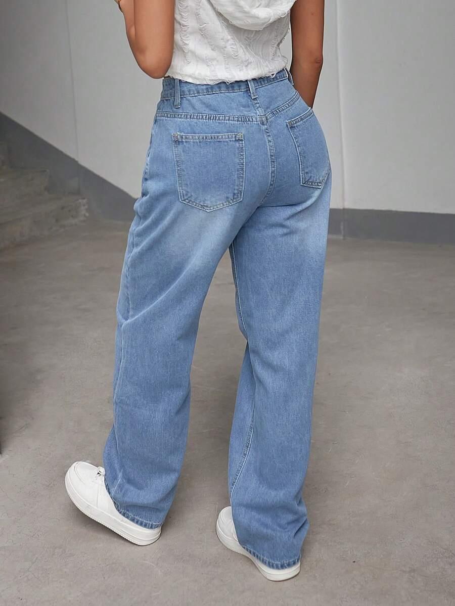 SPODNIE JEANS WYSOKI STAN GUZIKI
