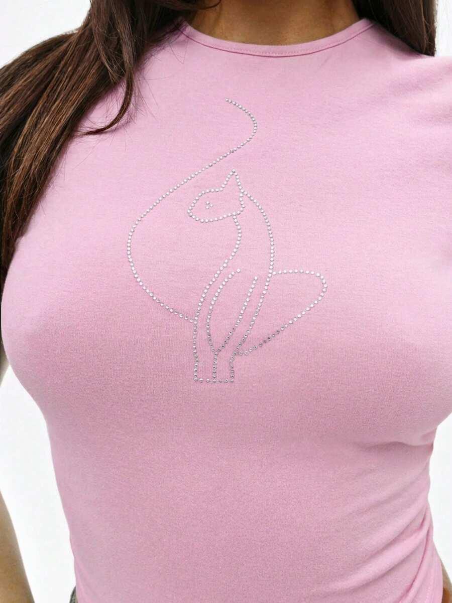RÓŻOWY T-SHIRT OKRĄGŁY DEKOLT