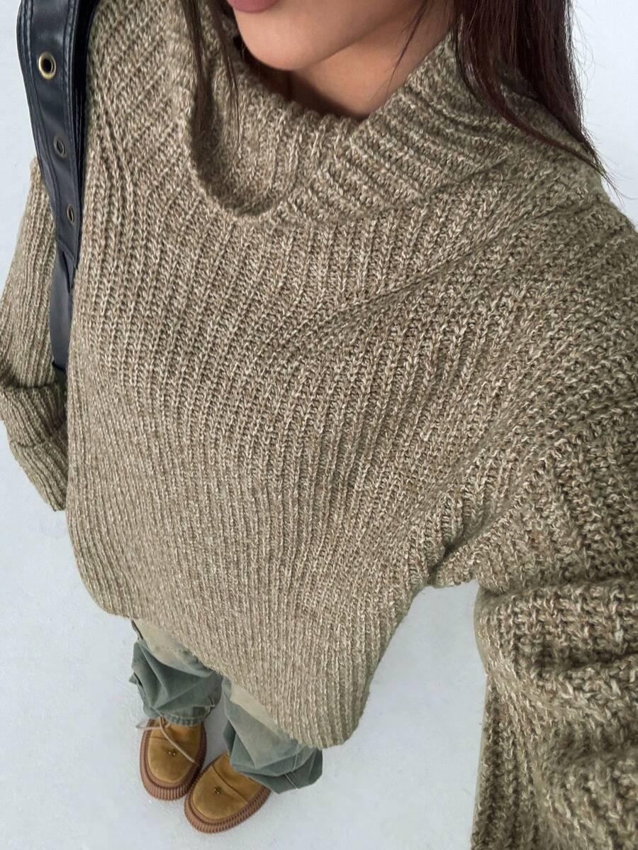 ELEGANT SWETER DAMSKI - LUŹNY DŁUGI RĘKAW LEJĄCY DEKOLT 