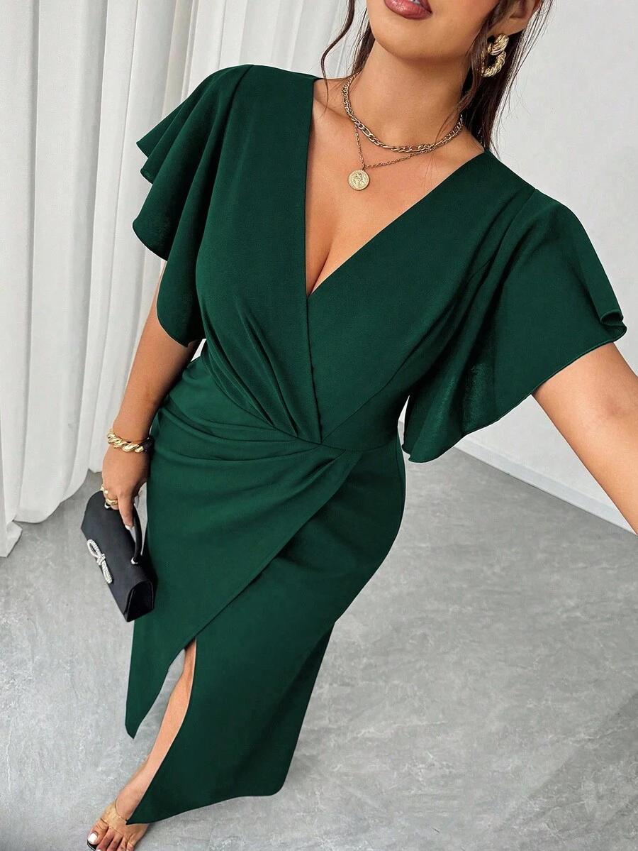 ZIELONA MAXI SUKIENKA V-NECK 