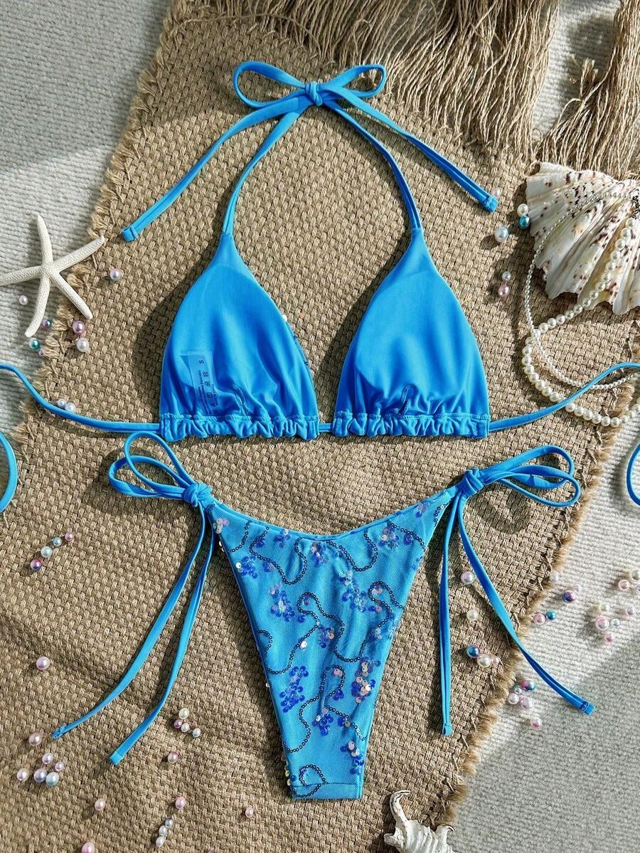 KOMPLET BIKINI WIĄZANY Z CEKINAMI