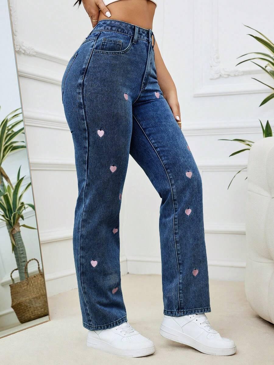 niebieskie jeansy serca