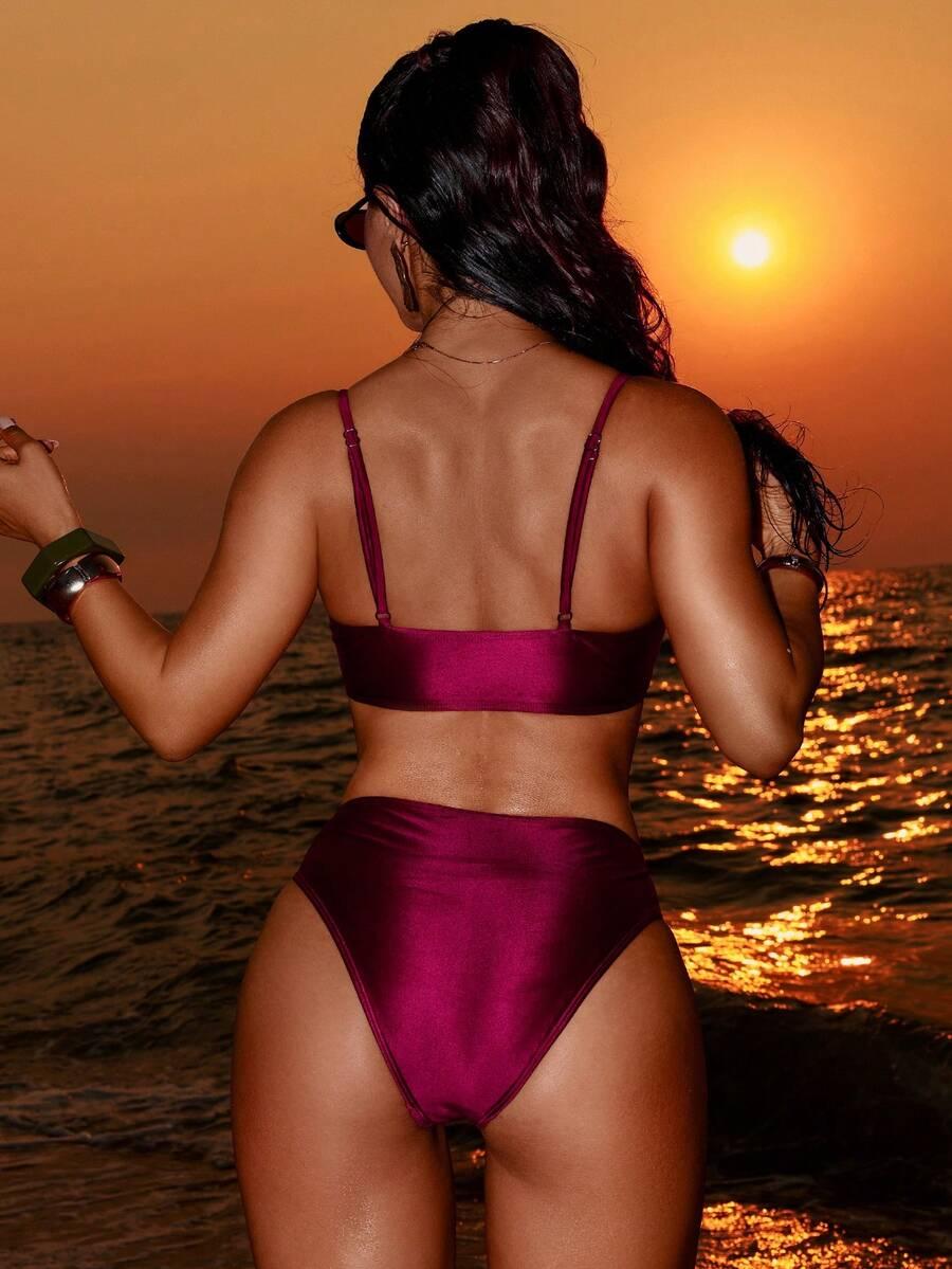 bordowy kostium kąpielowy bikini komplet