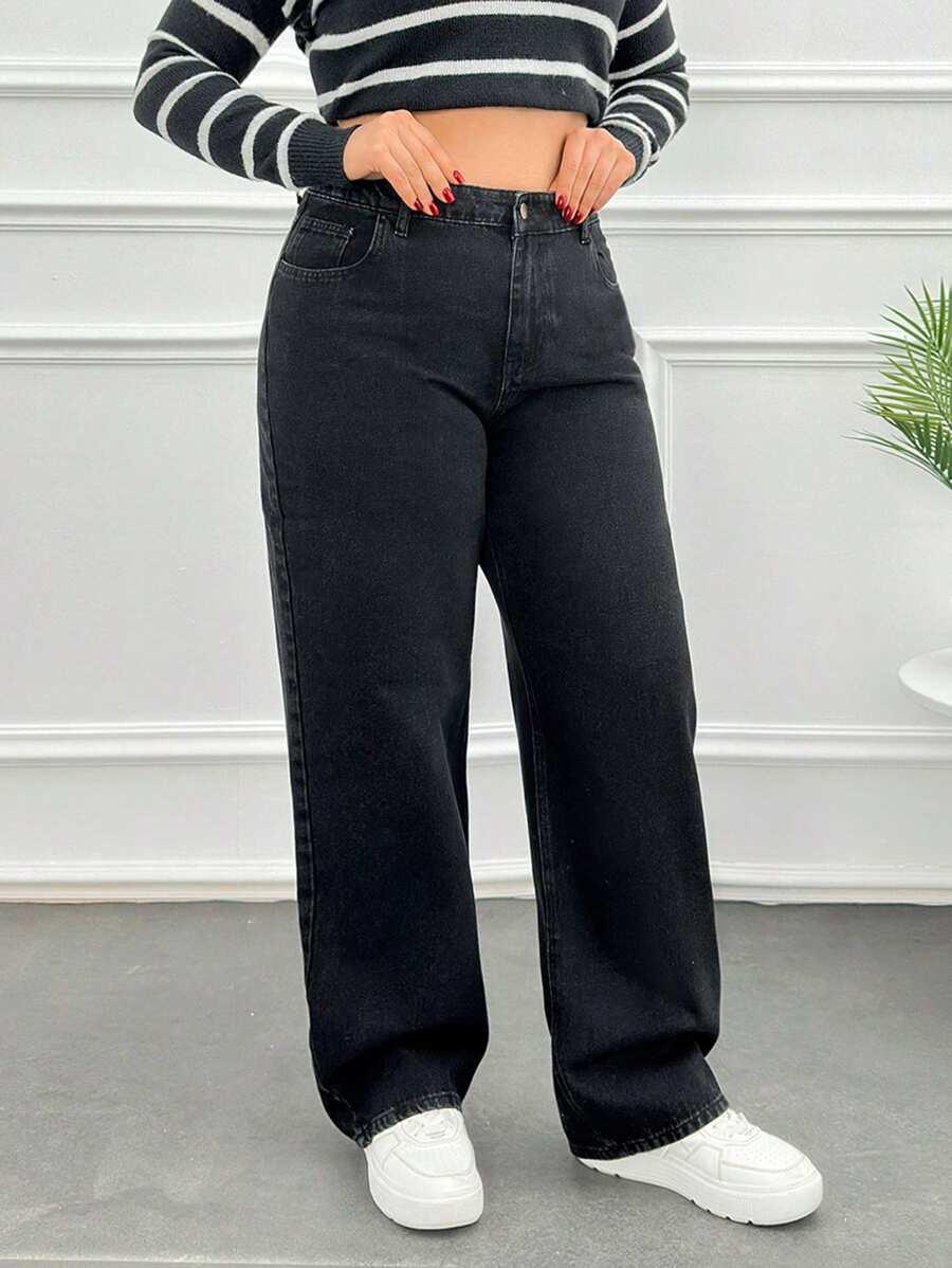 CZARNE SPODNIE JEANS PROSTA NOGAWKA