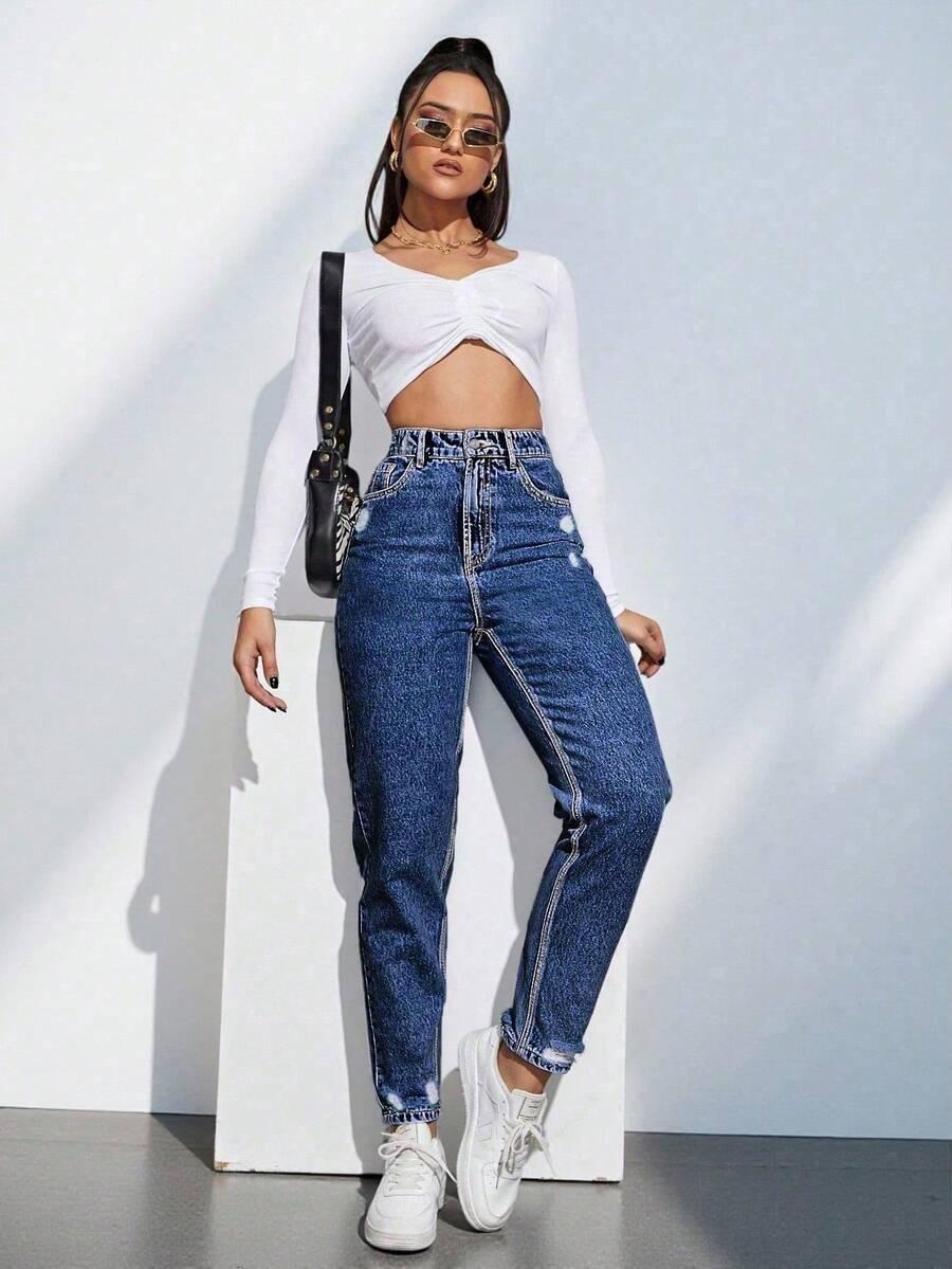 spodnie jeans wysoki stan