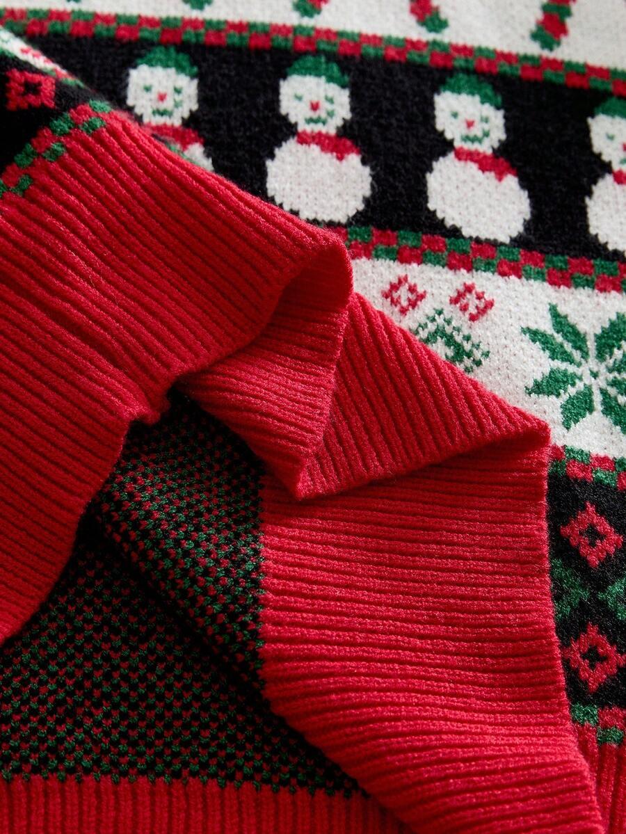 SWETER Z NADRUKIEM W ŚWIĄTECZNYM Z OKRĄGŁYM DEKOLTEM 