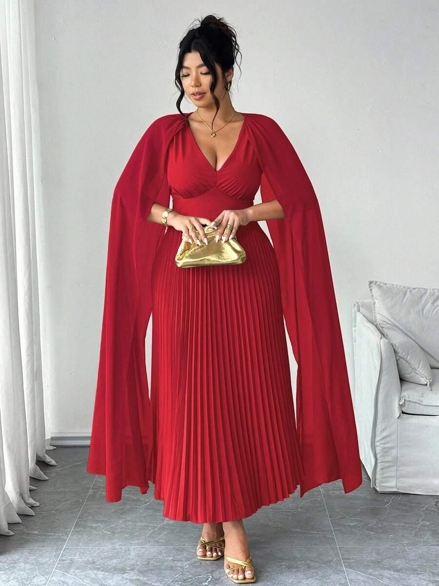 plisowana maxi sukienka v neck
