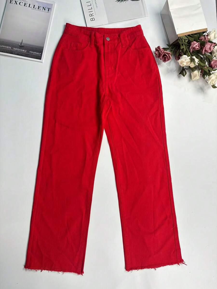 CZERWONE SPODNIE JEANS