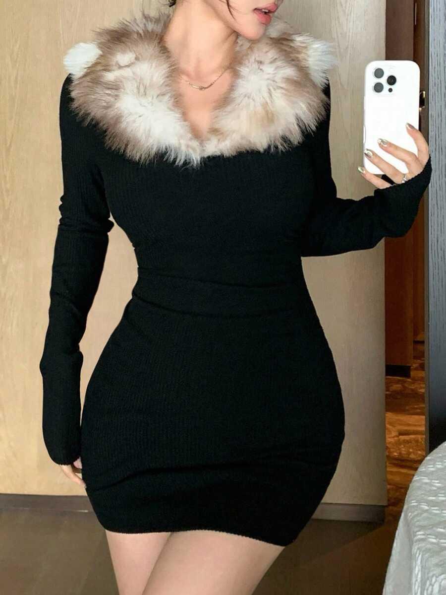 CZARNA DZIANINOWA SUKIENKA