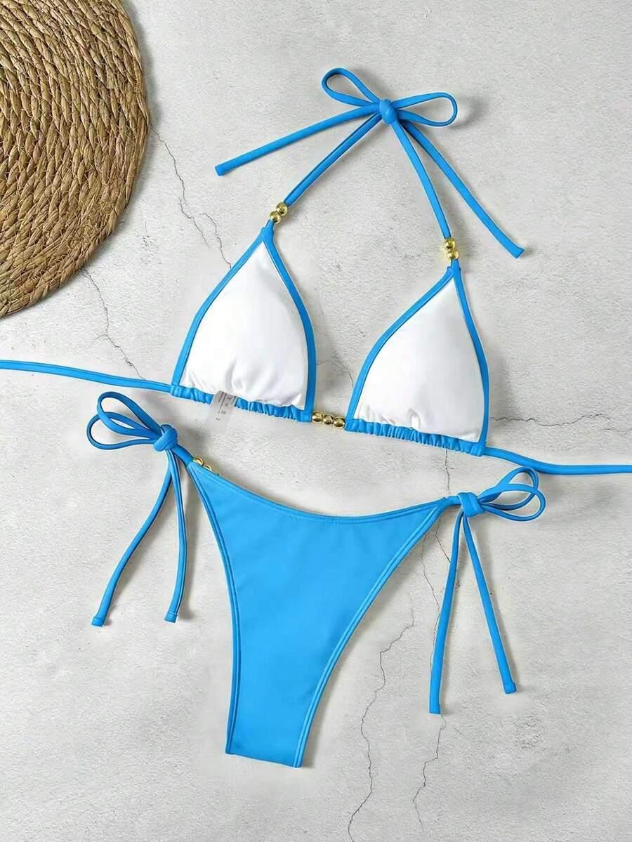 niebieski dół od bikini wiązanie