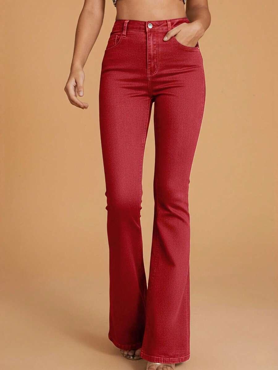 czerwone SPODNIE JEANS DZWONY