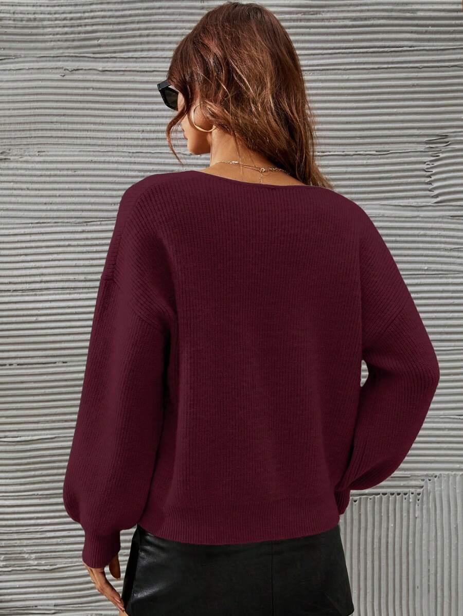 bordowy sweter v-neck