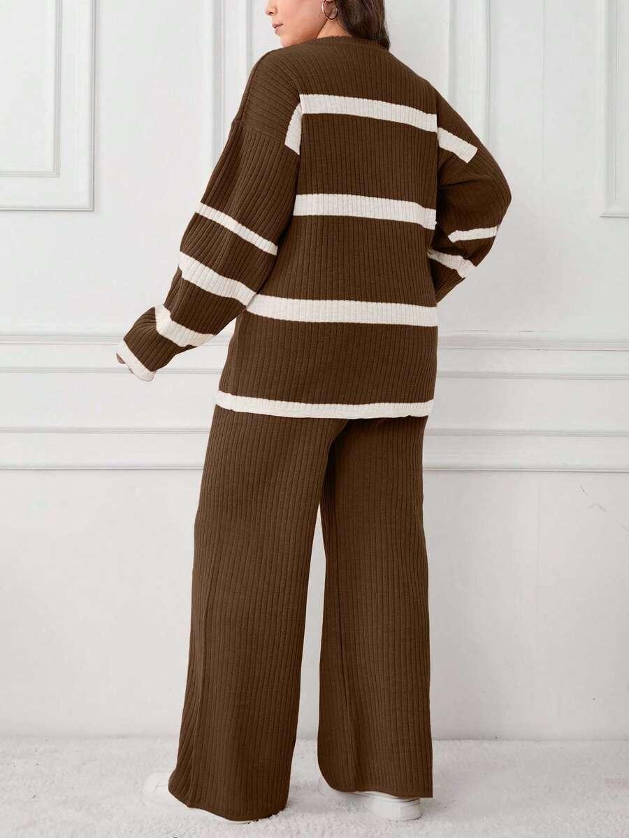 SWETER SPODNIE KOMPLET DZIANINOWY 