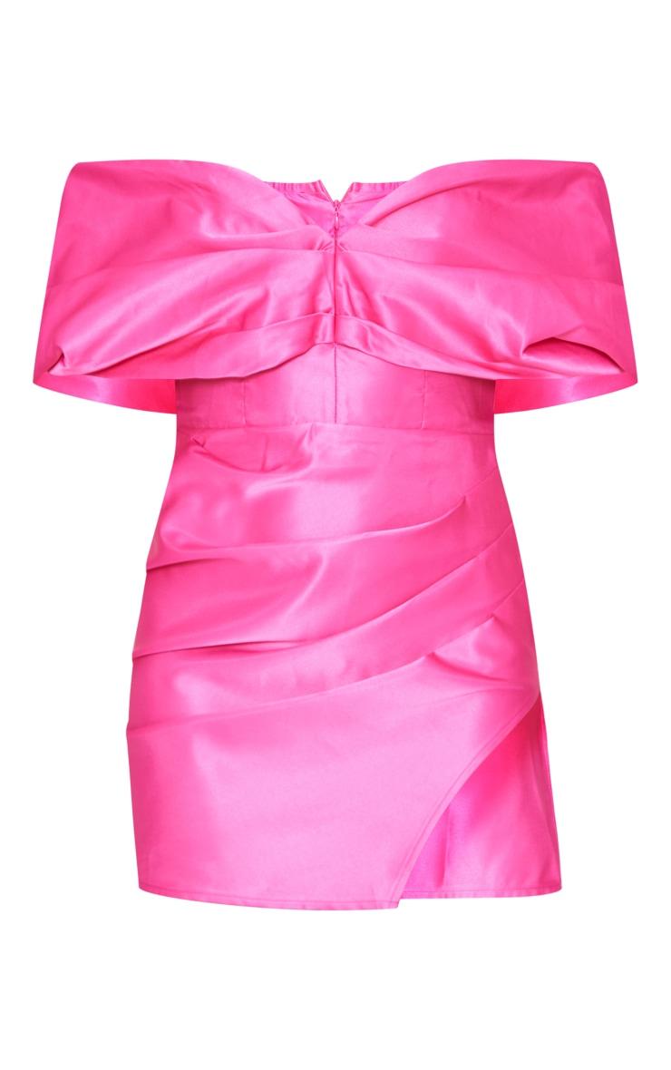 satynowa różowa mini sukienka marszczenia