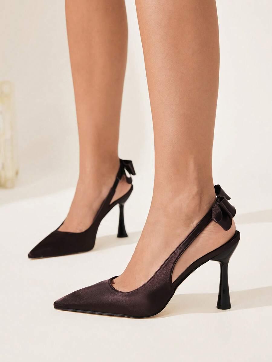 brązowe czółenka kokarda