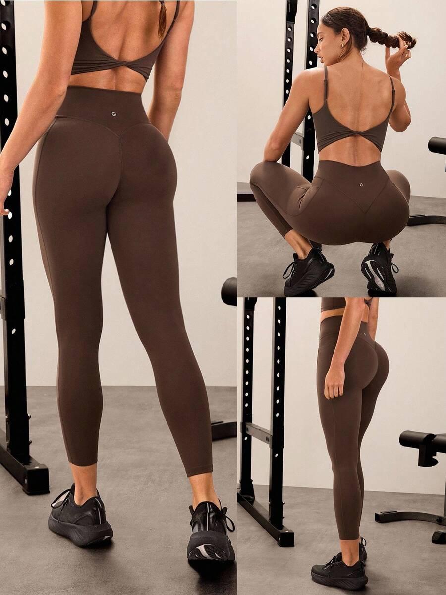 brązowe klasyczne legginsy 