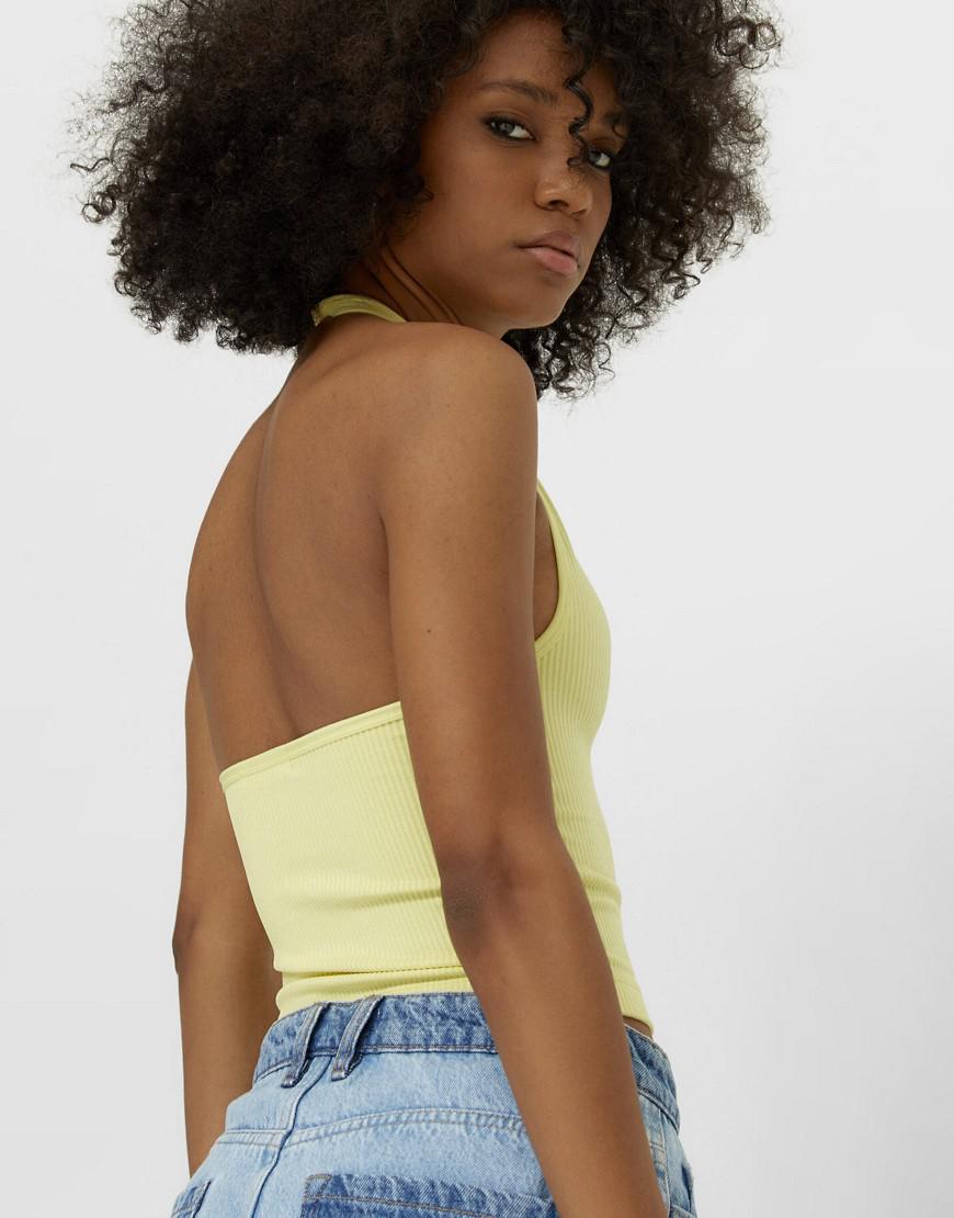 żółty top prążki v neck
