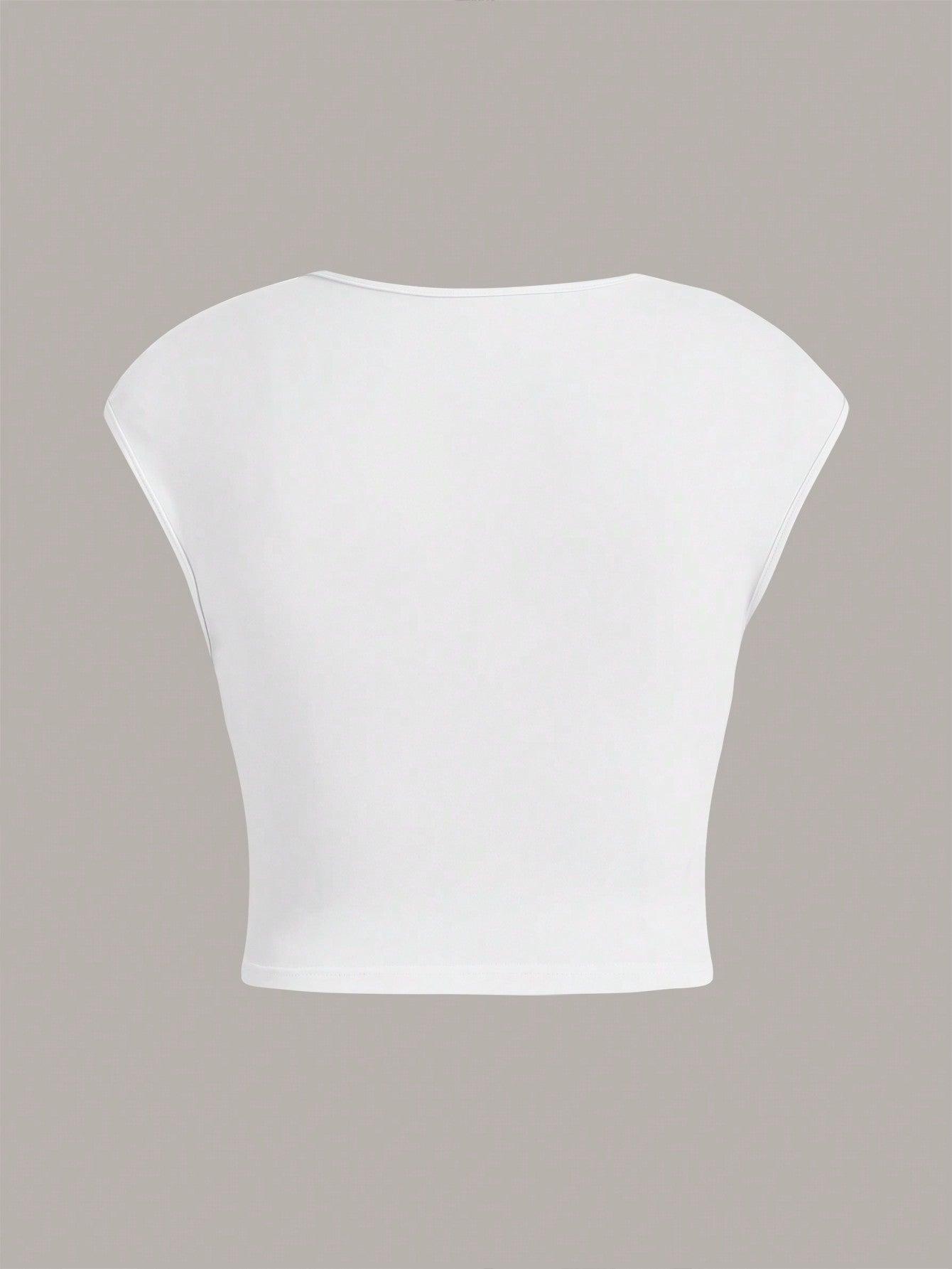biały krótki t-shirt z kontrastową wstawką