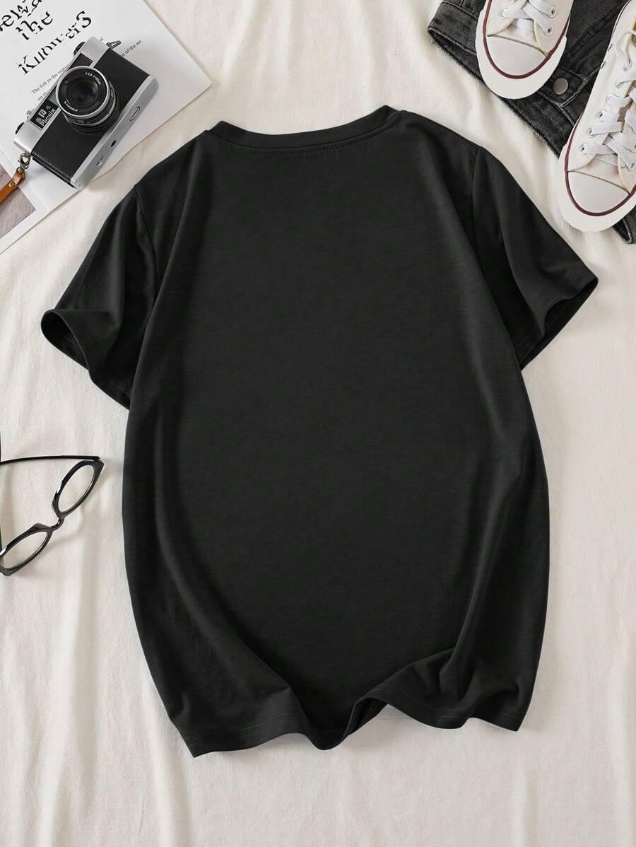 CZARNY T-SHIRT OKRĄGŁY DEKOLT 
