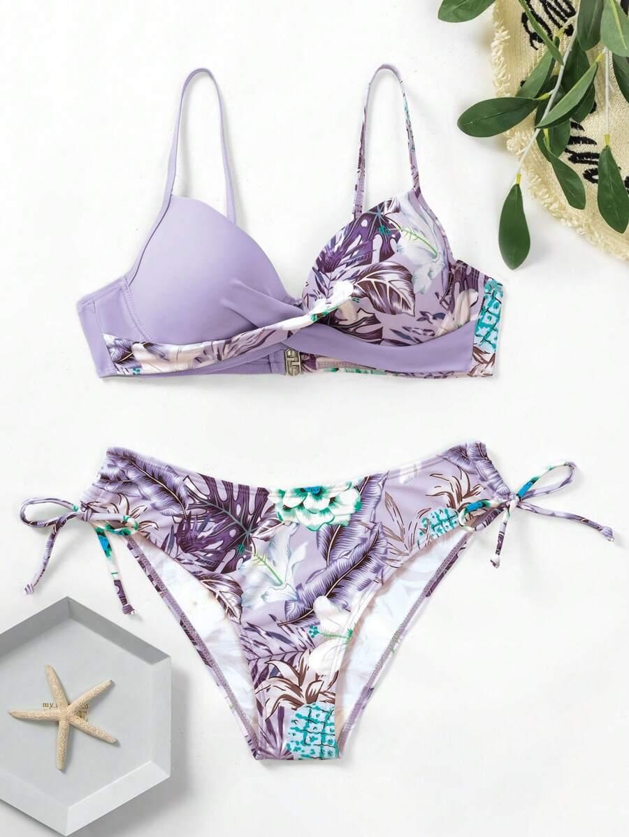 dwuczęściowy kostium kąpielowy bikini wzór roślinny
