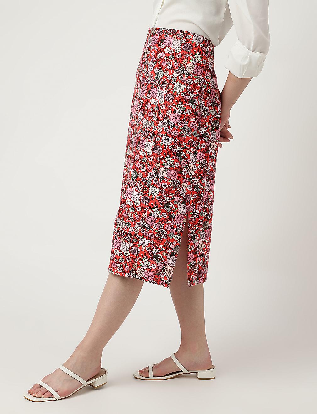 SPÓDNICA MIDI WZÓR KWIATY T57-4117K-B4