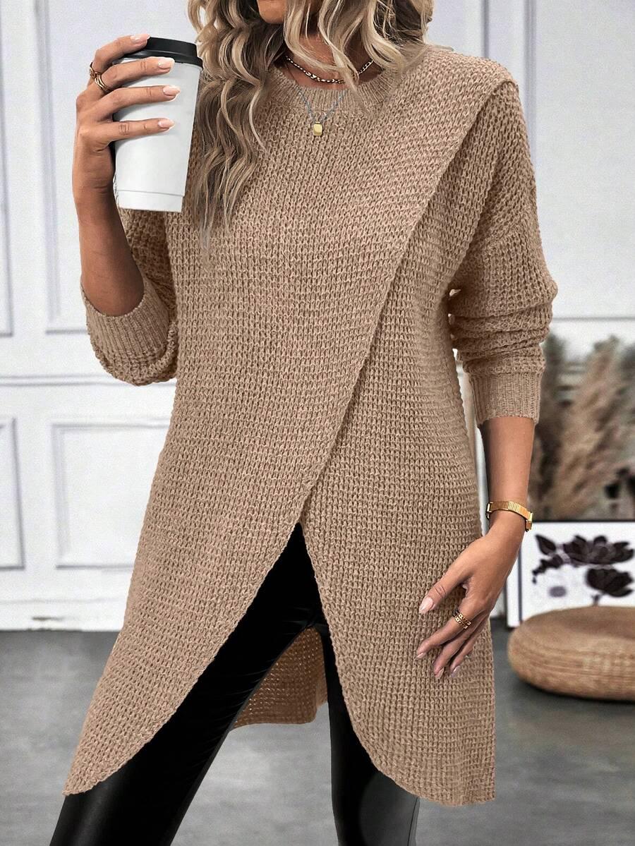 BEŻOWY SWETER OKRĄGŁY DEKOLT