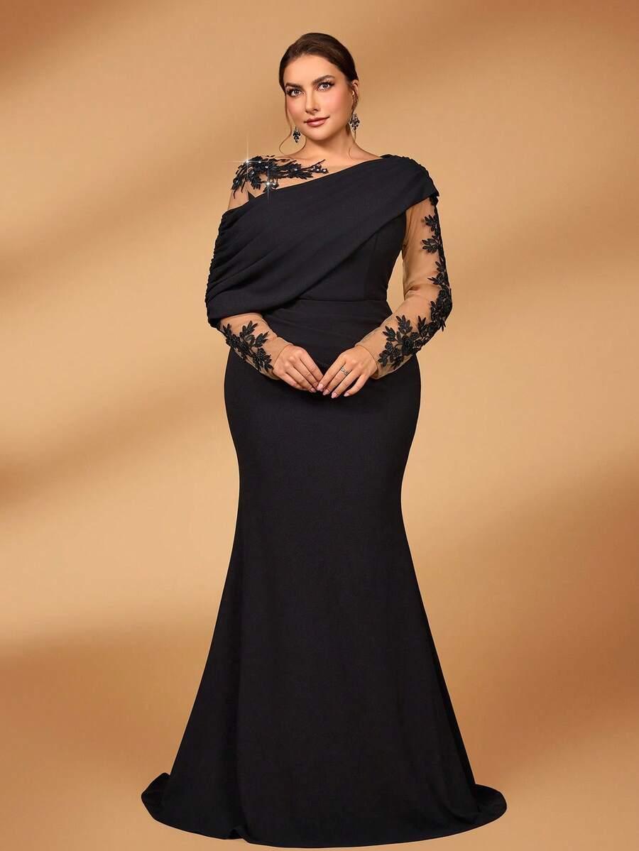 CZARNA MAXI SUKIENKA ZDOBIENIE