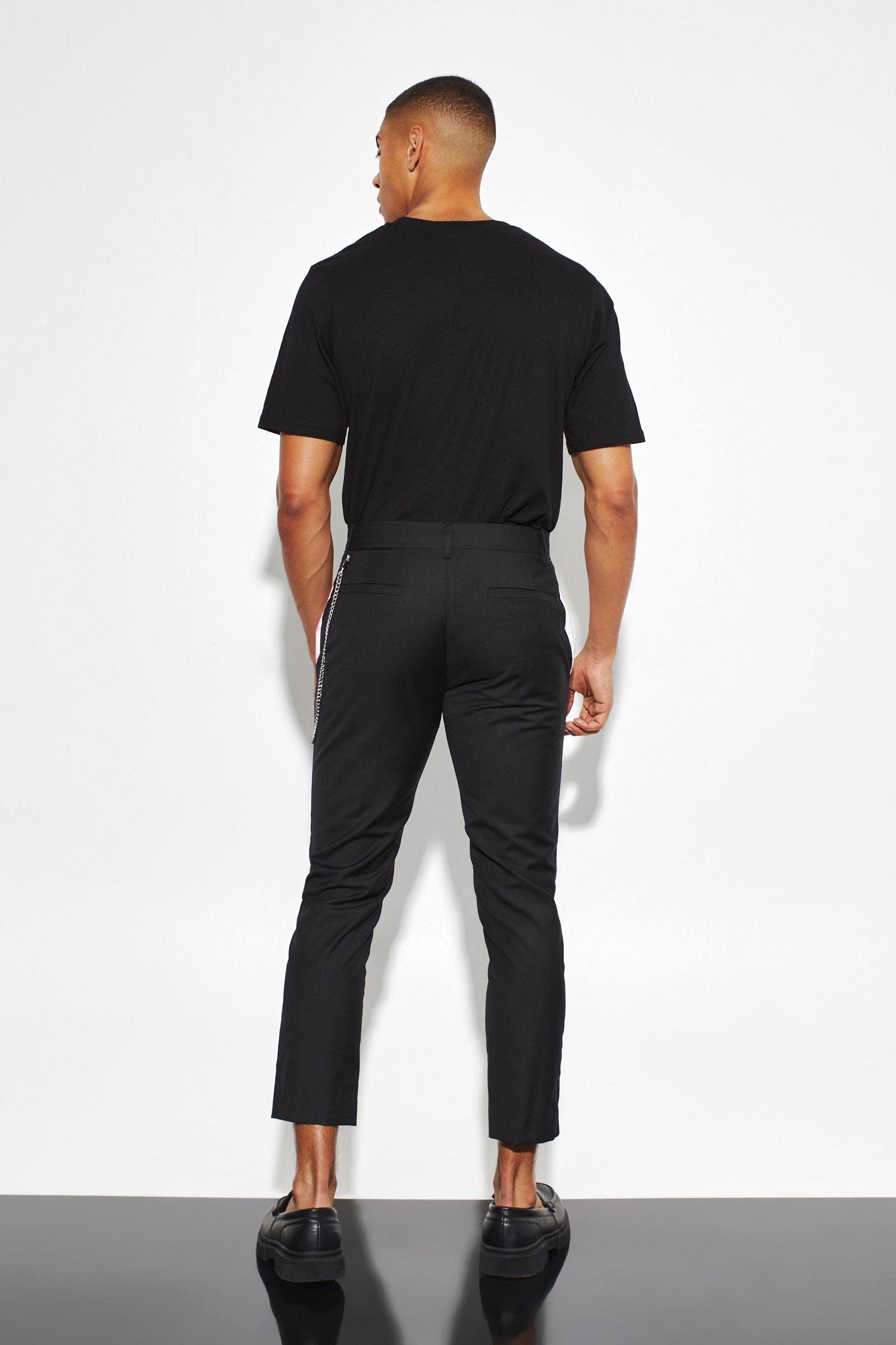 eleganckie czarne spodnie 7/8 lampasy kontrast