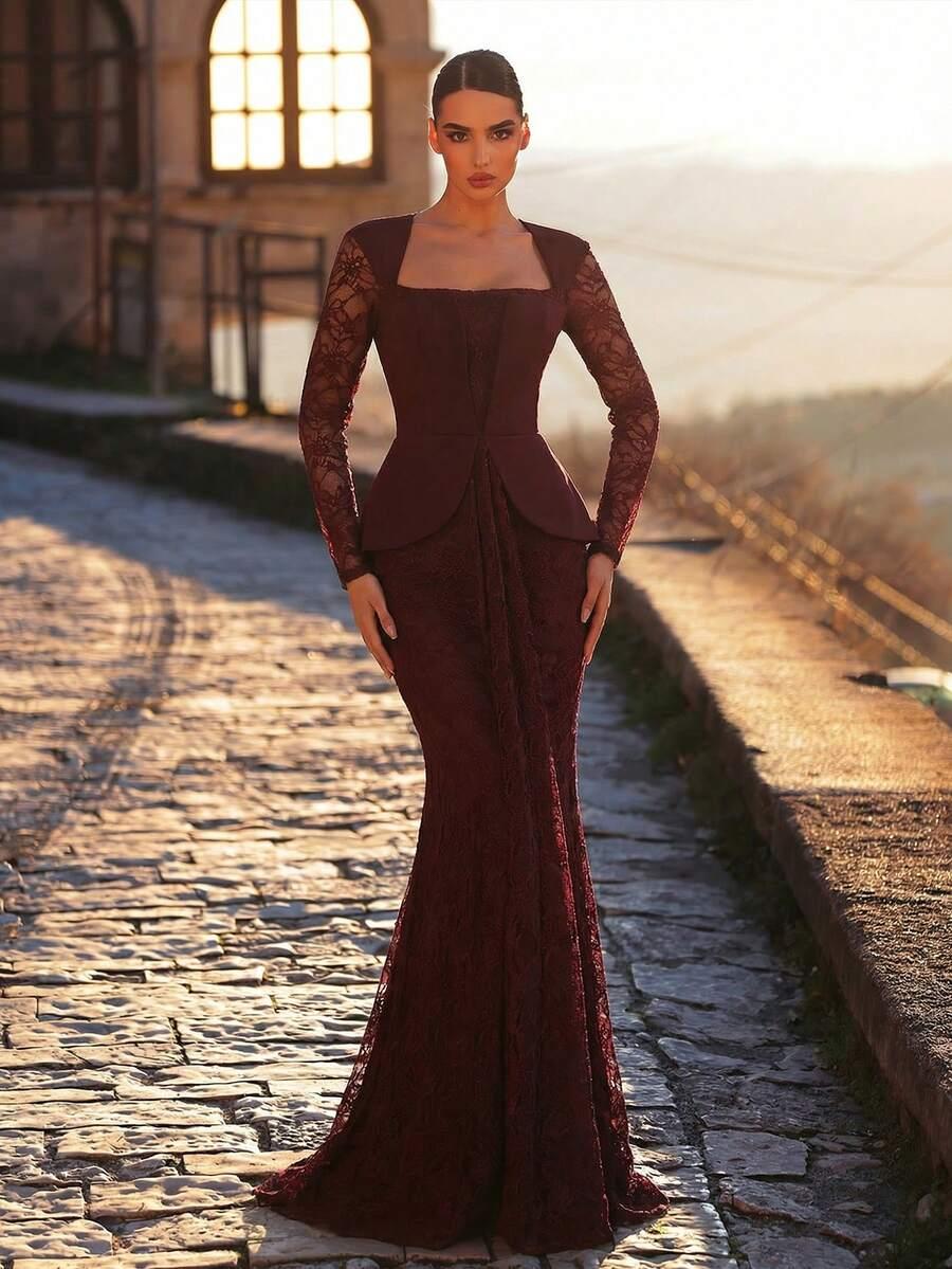 bordowa maxi sukienka