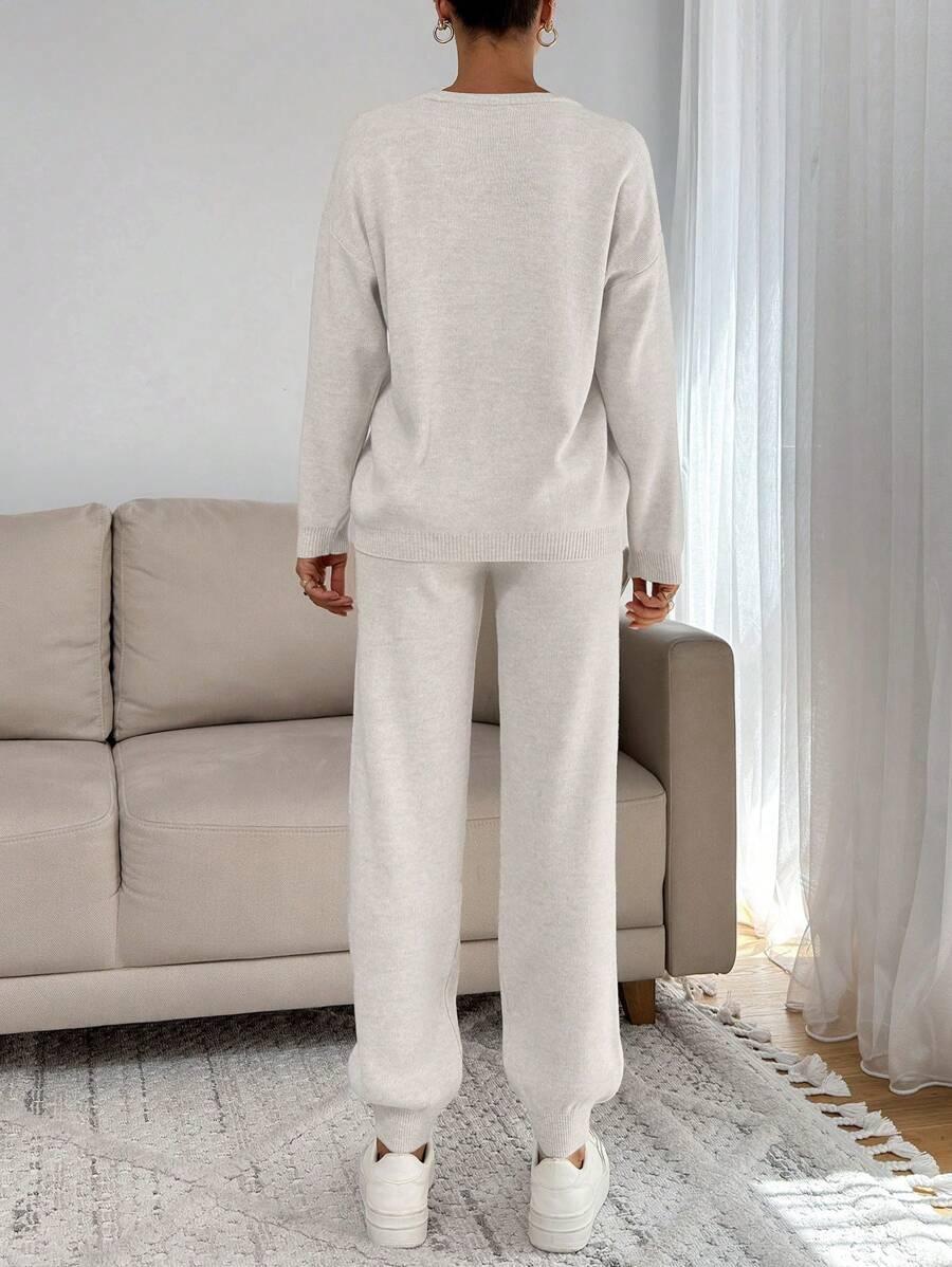 DZIANINOWY KOMPLET SWETER SPODNIE
