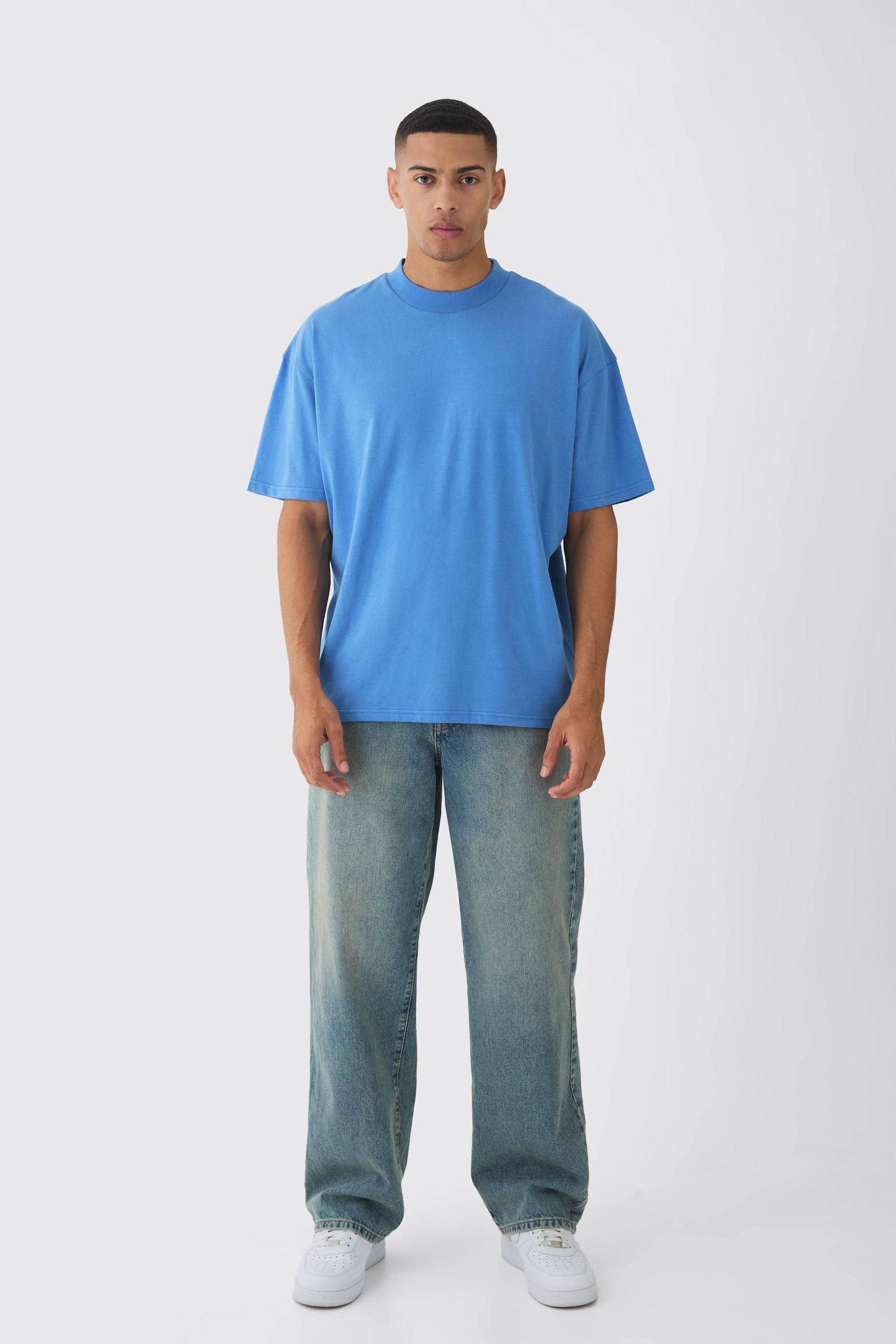 NIEBIESKI T-SHIRT OVERSIZE 