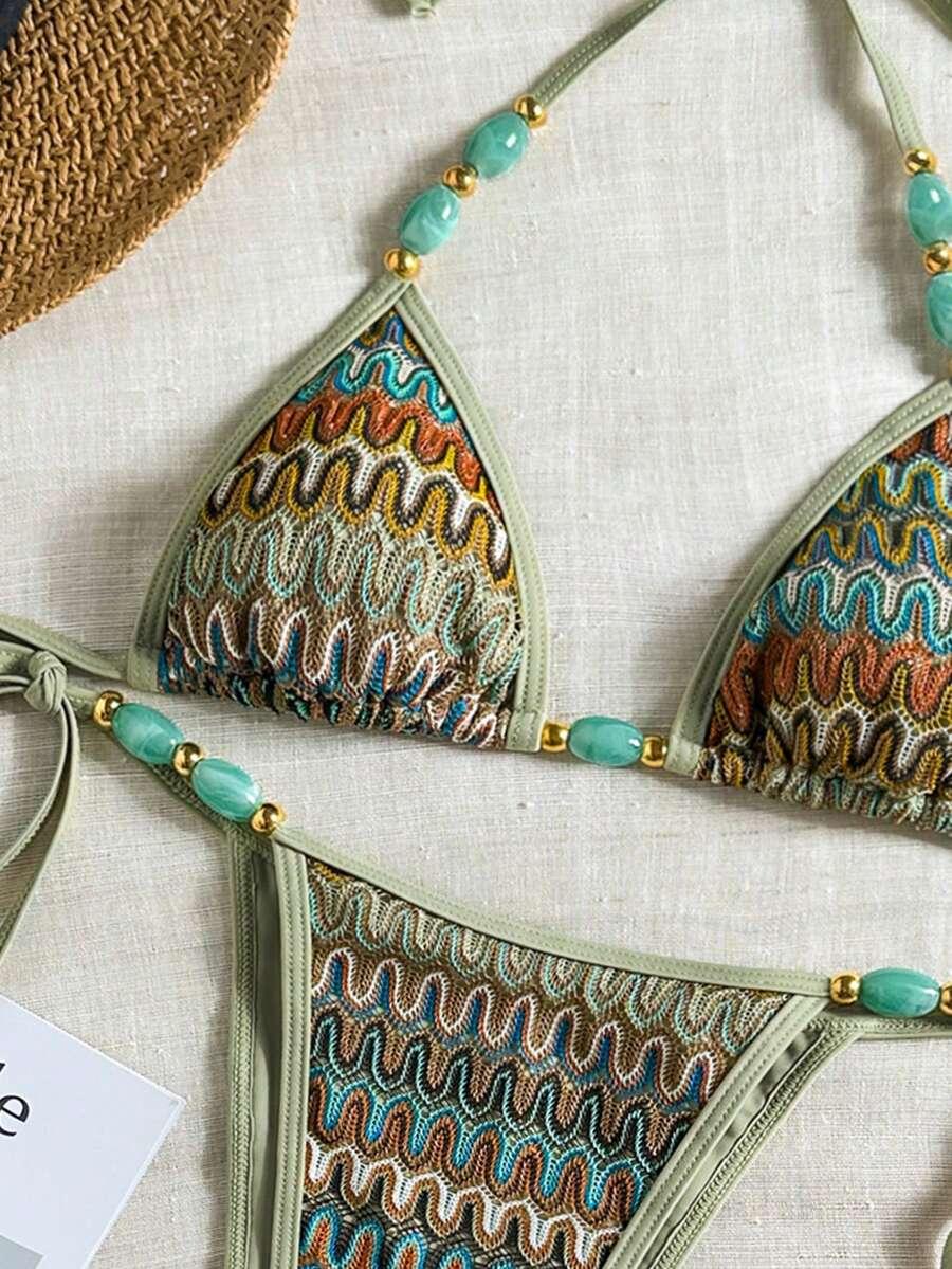 WIĄZANY DWUCZĘŚCIOWY STRÓJ KĄPIELOWY BOHO