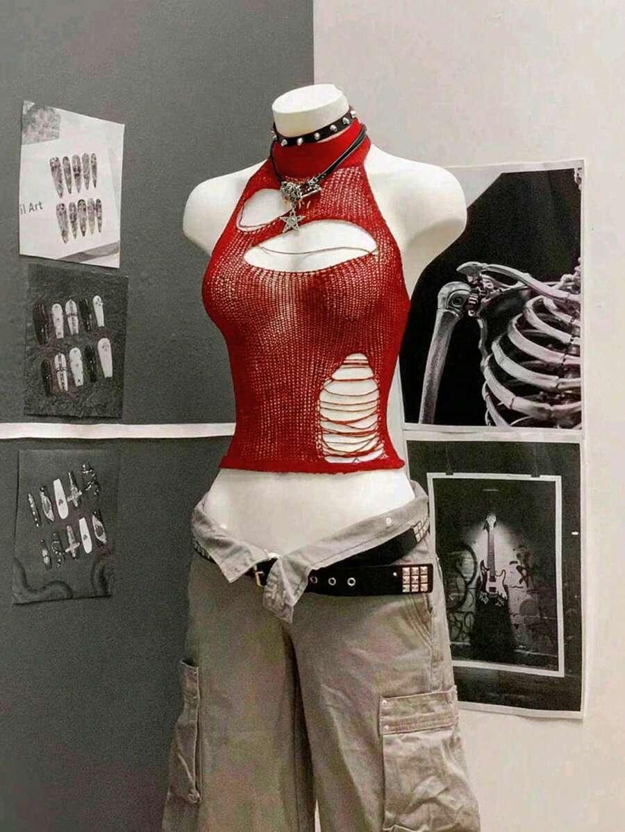czerwony dzianinowy top