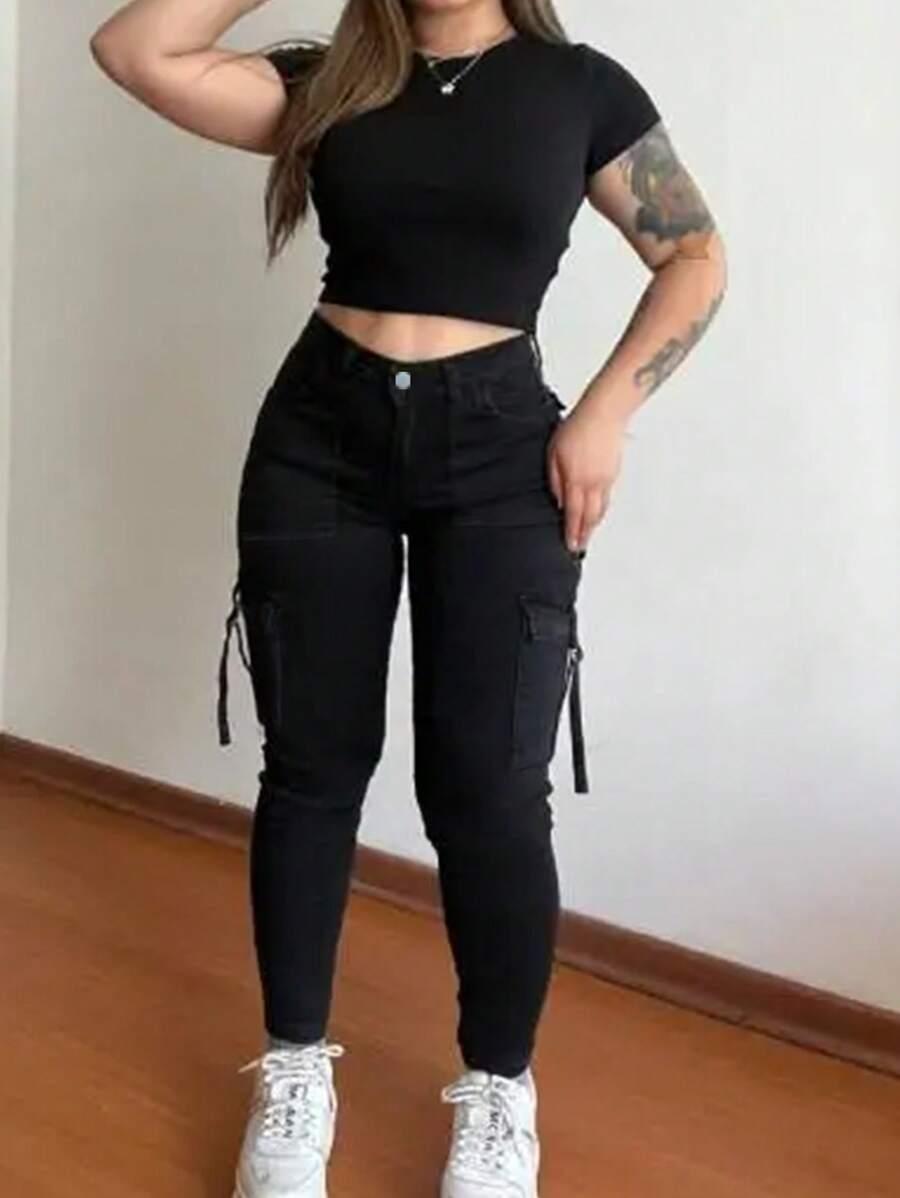 CZARNE SPODNIE JEANS 